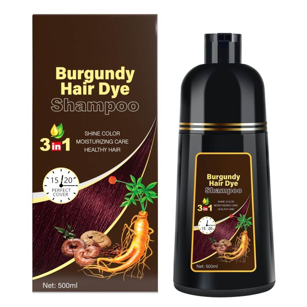 Hair Dye Shampoo for Gray Hair, 3 in 1 Herbal Ingredients Natural Shampoo Hair Dye for Women Men, Grey Coverage 500ml (DarkBurgundy)