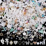 Sinyanail 3D Flower Nail Charms Set,150pcs Mixed Size Camellia Rose Resin Charms,150pcs Mixed Size and Color Leaves,100pcs Round White Pearl Beads for Nail Accessories Nail Art (24-Metal-White)