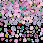 Sinyanail 3D Flower Nail Charms Set,150pcs Mixed Size Camellia Rose Resin Charms,150pcs Mixed Size and Color Leaves,100pcs Round White Pearl Beads for Women\'s Manicure Making(2-Camellia Pink)