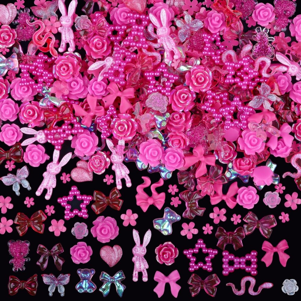 Sinyanail 300pcs Nail Art Charms Kit,Over 100pcs Mixshape Resin Gems and 100 pcs Mixed Flatback Nail Rhinestones Pearls with Over 100pcs Sequins for Women\'s Manicure Making DIY Crafts(16-300-rose)
