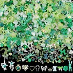 Sinyanail 3D Flower Nail Charms Set,150pcs Mixed Size Camellia Rose Resin Charms,150pcs Mixed Size and Color Leaves,100pcs Round White Pearl Beads for Nail Accessories Nail Art (30-Metal-Green)