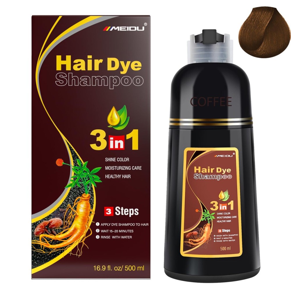 IIIMEIDU Hair Dye Shampoo 3 in 1 for Gray Hair, Herbal Ingredients Shampoo Hair Dye for Women Men, Grey Coverage 500ml 1