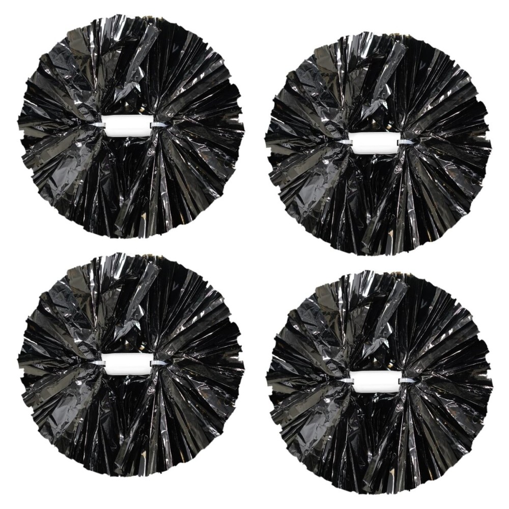 4Pcs Metallic Cheerleading Pom Poms, Creatiee 2 Pair Cheerleader Cheering Squad Pompoms for School Sports Dance Games Team Spirit Cheer (Black)