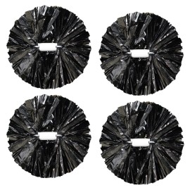 4Pcs Metallic Cheerleading Pom Poms, Creatiee 2 Pair Cheerleader Cheering Squad Pompoms for School Sports Dance Games Team Spirit Cheer (Black)