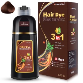 IIIMEIDU Hair Dye Shampoo 3 in 1 for Gray Hair, Herbal Ingredients Shampoo Dark Coffee Hair Dye for Women Men, Grey Coverage 500ml