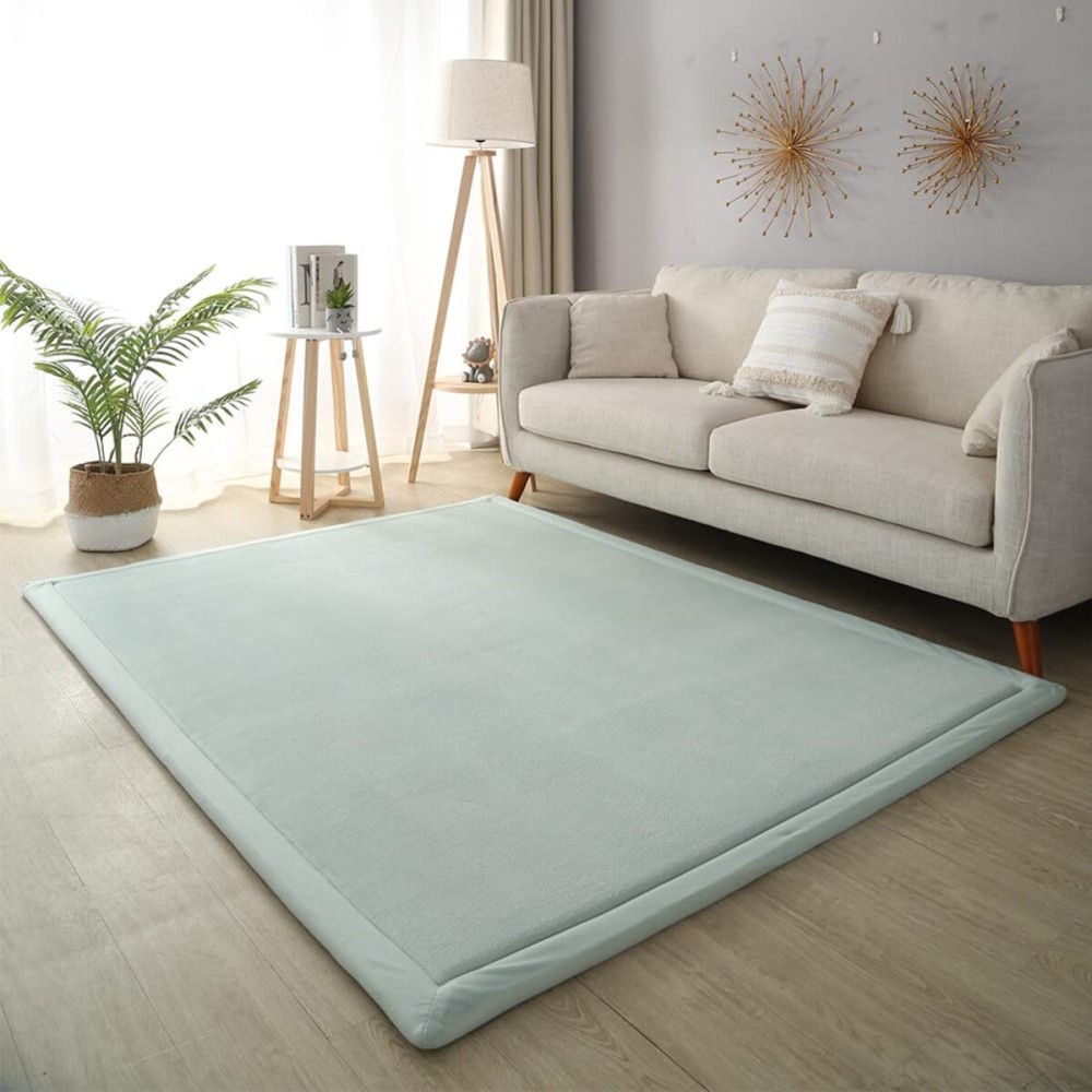 Loartee Coral Velvet Crawling Rugs (4\'11x4\'11, Light Green) for Toddler Children Play Area Rugs Yoga Mat Exercise Pads Carpet