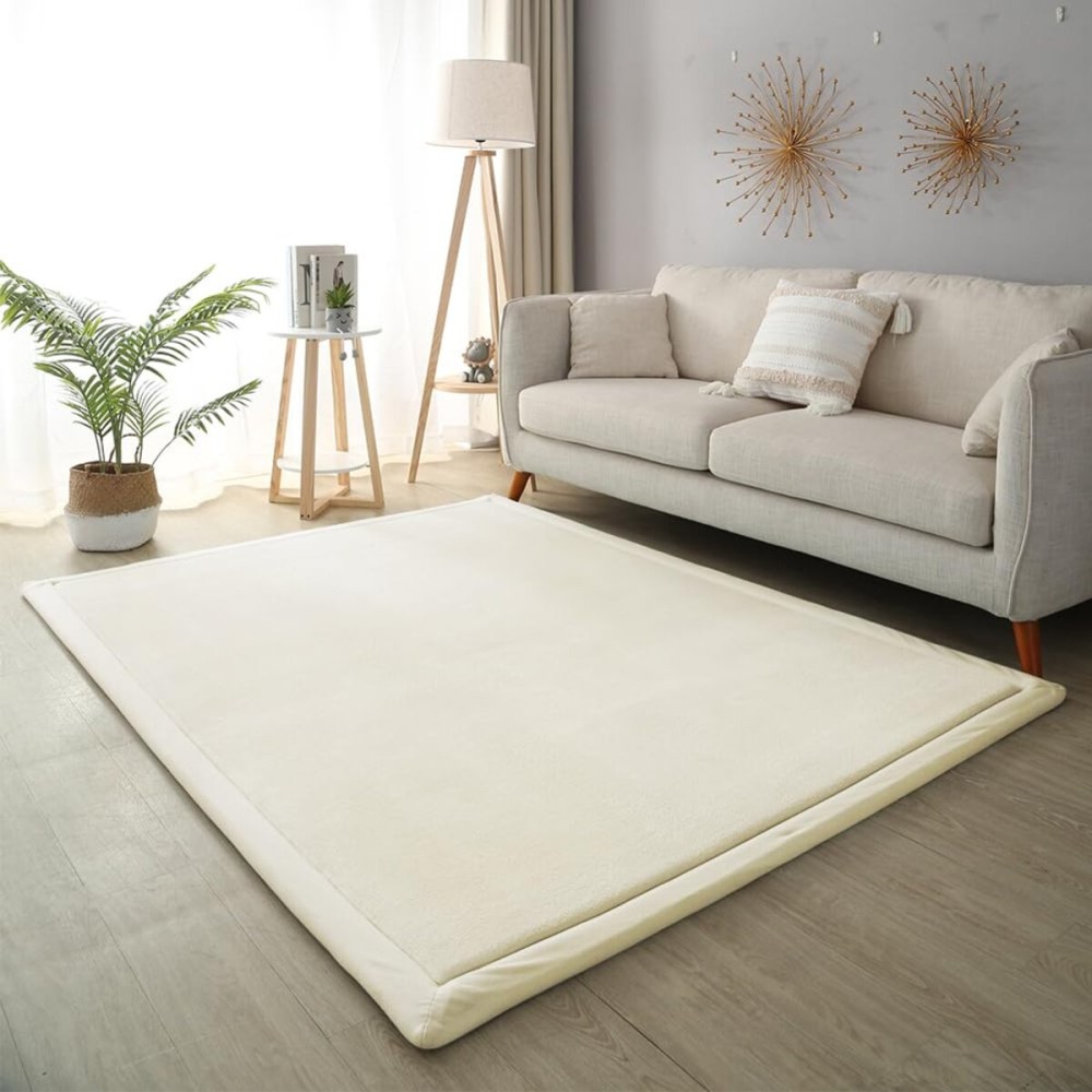 Loartee Coral Velvet Crawling Rugs & Play Mat (5\'11x6\'7, Beige) for Toddler & Yoga