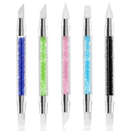 5 Pcs Nail Art Sculpture Pen Dual Tipped Silicone Nail Tools Nail Art Acrylic Pen Silicone Brushes for Resin Nail Art Tools for Design Nail Foil Carving Drawing Shaping Drawing Effect