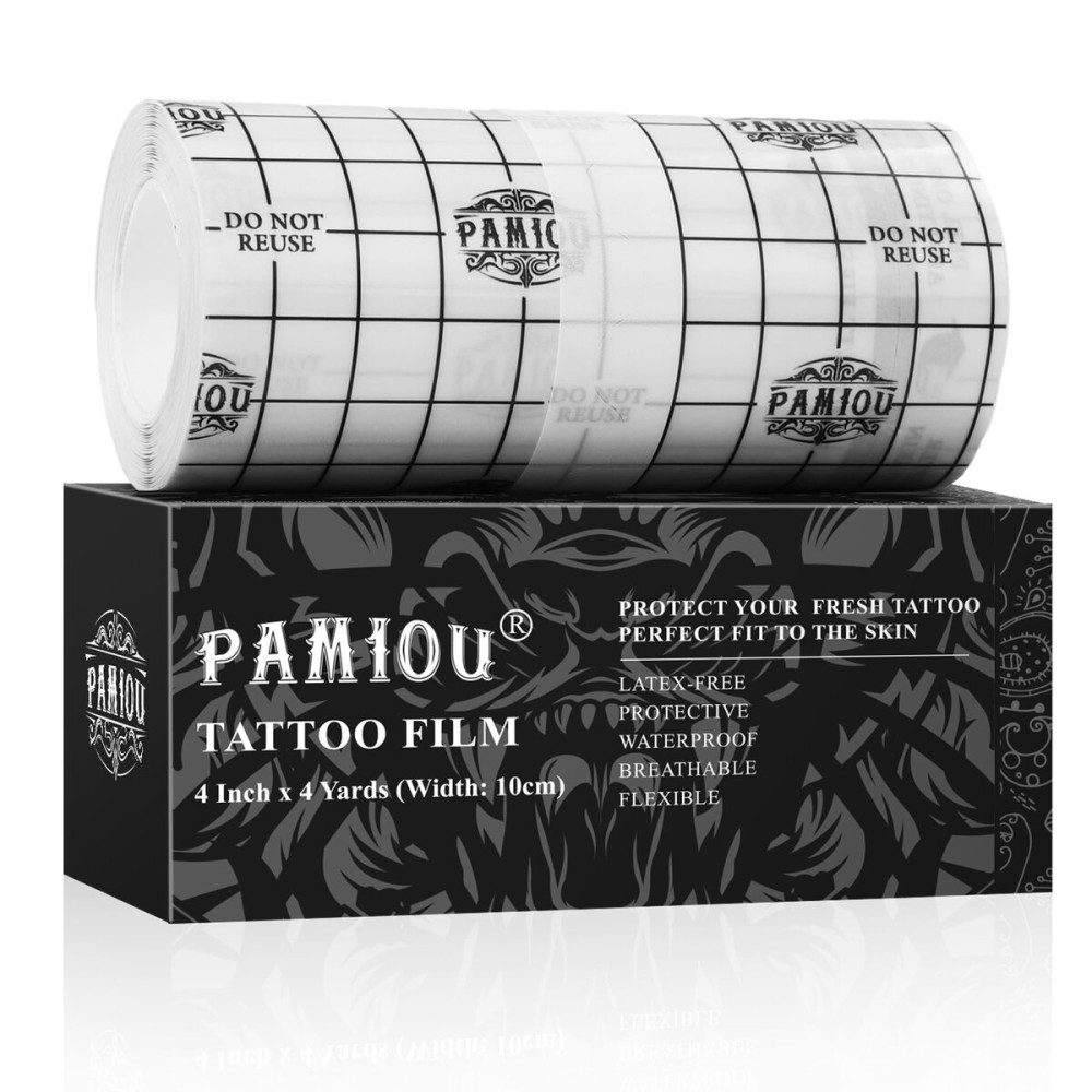 Pamiou Second Skin Tattoo Cover Up Patch - 4 Inches x 4 Yards Tattoo Aftercare Bandage Wrap, Breathable, Waterproof, Transparent, Latex-Free Film, Protective Tape for Skin Recovery