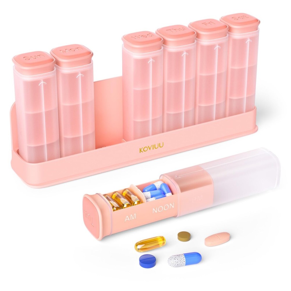 KOVIUU Weekly Pill Organizer 3X a Day, Detachable Pill Box 7 Day, Large 3 Times Daily Pill Case, Travel Pill Container Holder, Week Medication Dispenser Pillbox for Vitamin Supplement Medicine, Pink