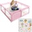 Baby Playpen for Babies and Toddlers with Mat Baby Fence Play Yards for Indoor & Outdoor with Breathable Mesh Anti-Fall (Pink