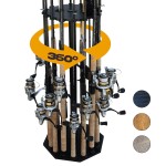 Rush Creek Creations 16-Rod Round Fishing Rod Holder for Garage, 360 Access Fishing Pole Holder for Fishing Rods, Reels, Gear, and Accessories, Securely Holds 16 Rods, Black