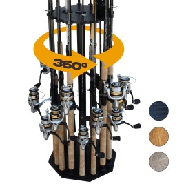Rush Creek Creations 16-Rod Round Fishing Rod Holder for Garage, 360 Access Fishing Pole Holder for Fishing Rods, Reels, Gear, and Accessories, Securely Holds 16 Rods, Black