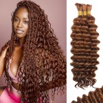 Human Braiding Hair for Boho Braids Human Hair 110g 22 Inch Curly Boho Hair for Braiding Knotless 12A Deep Wave Bohemian 3 Bundles/Pack Auburn Ginger