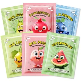Kaely 6 Pack Fruit Face Masks for Kids, Kids Face Mask Spa Day Kit Supplies, Spa Party Favors for Teens Girls Women, Sheet Facial Mask Skincare Gifts Set, Moisturize Soothe for All Skin Types, 03