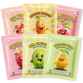 Kaely 6 Pack Fruit Face Masks for Kids, Kids Face Mask Spa Day Kit Supplies, Spa Party Favors for Teens Girls Women, Sheet Facial Mask Skincare Gifts Set, Moisturize Soothe for All Skin Types, 02