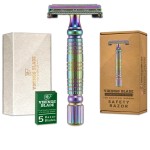 VIKINGS BLADE Double Edge Safety Razor + 5 Swedish Steel Blades + Luxury Case. Smooth, Reusable, Recyclable (Chieftain Aurora)
