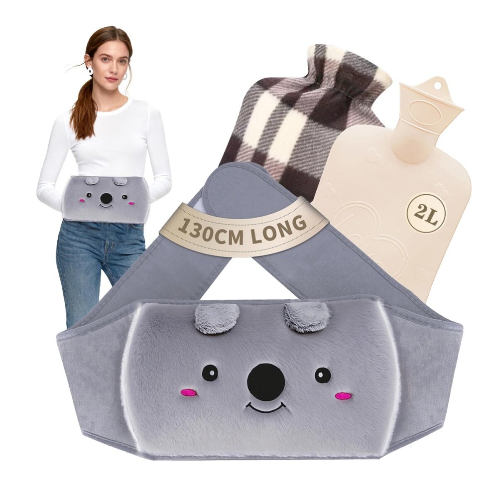 Hot Water Bag, Hot Water Bottle wtih Cover, 2L Rubber Warm Hot Water Bottles Pouch with 130cm Long Soft Waist Cover for Neck, Shoulder, Back, Hand, Legs and Period Pain Relief