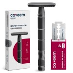 CAVEEM Double-Edge Safety Razor, Single-Blade Razors with 5 Stainless Steel Razor Blades for Men and Women, Reusable Metal Razor - Champagne Matt