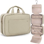 BAGSMART Toiletry Bag Travel Bag with Hanging Hook, Water-resistant Makeup Cosmetic Bag Travel Organizer for Accessories, Shampoo, Full-size Container, Toiletries (Camel, Medium)