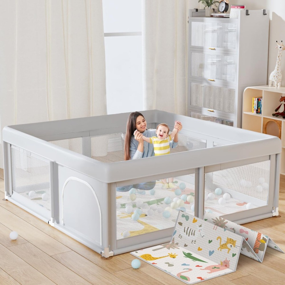 Hiaksedt 50 x 50 inch Baby Playpen with Mat Small Playpen for Babies and Toddlers Baby Fence Playards