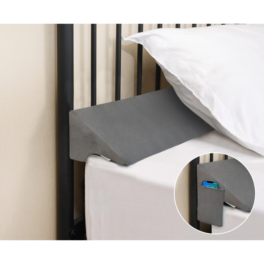 Vekkia Queen Bed Wedge Pillow for Headboard Gap Filler(0-3.5),High-Density Foam,Prevents Pillows & Items Loss,Ergonomic Design,Large Storage Pockets,Removable&Washable Cover,Gray,60x7x5