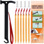Eurmax USA Hiking Camping Tent Stakes and Hammer Set Lightweight Multi-Function Tent Hammer with Tent Stake Remover,Tent Pegs for Camping, Hiking, Backpacking, Gardening(Gold Stakes)