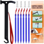Eurmax USA Hiking Camping Tent Stakes and Hammer Set Lightweight Multi-Function Tent Hammer with Tent Stake Remover,Tent Pegs for Camping, Hiking, Backpacking, Gardening(Blue Stakes)