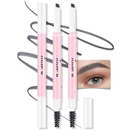 3Pcs Waterproof Eyebrow Pencil, Professional Makeup Micro Brow Pencil, Double-ended ultra-fine eyebrow pencil, Ultra-Fine Mechanical Pencil (3, 02Dark Gray)