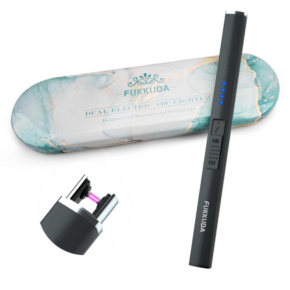 FUKKUDA Electric Candle Lighter with Gift Box - USB Rechargeable Windproof & Flameless Plasma Arc Lighter for Candles, Ocean Box Obsidian Black