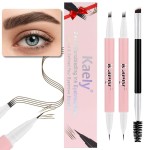 evpct 2Pcs Black Brown Magic Microblading Dual-Ended Eyebrow Contouring Pen Brow Pencil, with 4 Brush Micro-Fork-Tips Applicator and Precise Brush-Tip Hair Like Strokes, Dual-ended Eyebrow Brush