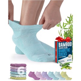 Doctor\'s Select Viscose Bamboo Ankle Diabetic Socks for Women and Men - 6 Pairs | Diabetic Ankle Socks for Men | Neuropathy Socks for Women | Pink, Light Pink, Purple, Blue, Green, Yellow