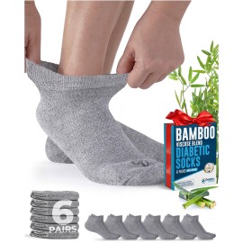 Doctor\'s Select Viscose Bamboo Ankle Diabetic Socks for Women and Men - 6 Pairs | Diabetic Socks for Men 9-12 | Moisture Wicking | Gray