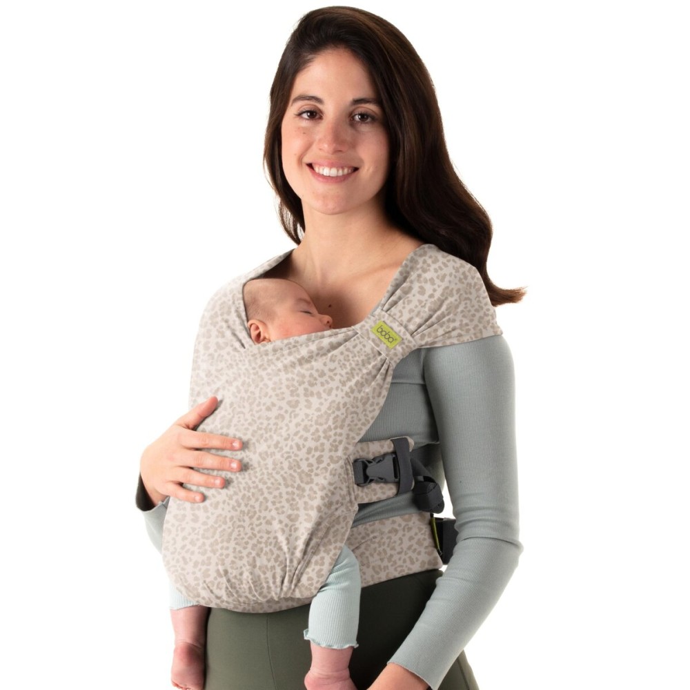 Boba Bliss Pre-Wrapped Baby Carrier with Buckle - Newborn to 7-35 lbs Light, Breathable & Easy to Adjust Hybrid Infant Sling & Toddler Carrier - Certified Hip-Healthy for 0-18 Months - Sand Leopard