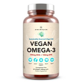 AMANDEAN Vegan Omega 3 Supplement. Premium Fish Oil Alternative. Algae DHA & EPA. Carrageenan Free Softgels. Algal Essential Fatty Acids. Plant Based Heart, Brain, Eye, Skin, Immune Support. (60ct)