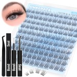 PHKERATA Wispy Lash Extension Kit Natural Lash Clusters Kit DIY Eyelash Clusters at Home 120 pcs Cluster Eyelash Extensions Kit Individual Lashes with Lash Glue Bond and Seal and Tweezers, 9-12 mm Mix