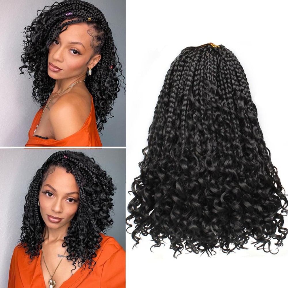 Beverlee Goddess Box Braids Crochet Hair 12 Inch Boho Box Braids 8 Packs Crochet Hair Bohemian Box Braids Crochet Braids Box Braids Curly Ends Messy Pre-looped Synthetic Curly Crochet Hair for Women