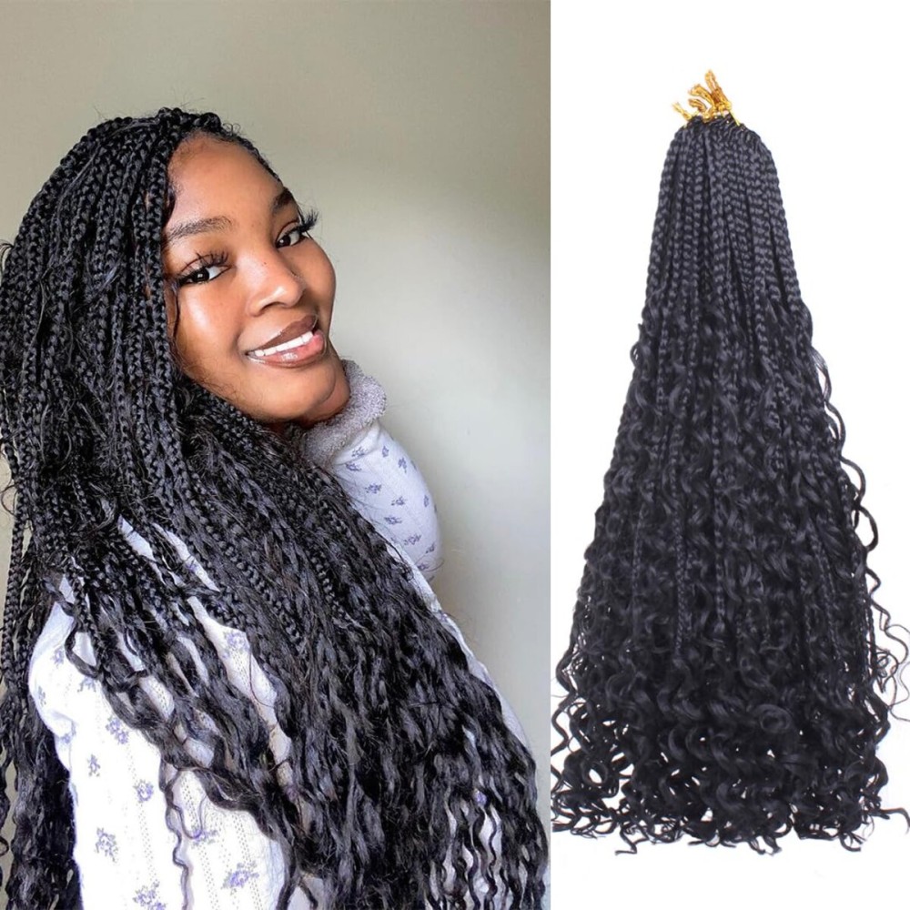 Beverlee Goddess Box Braids Crochet Hair 22 Inch - 8 Packs Boho Bohemian Braids With Curly Ends - Messy Pre-looped Synthetic Hair for Women