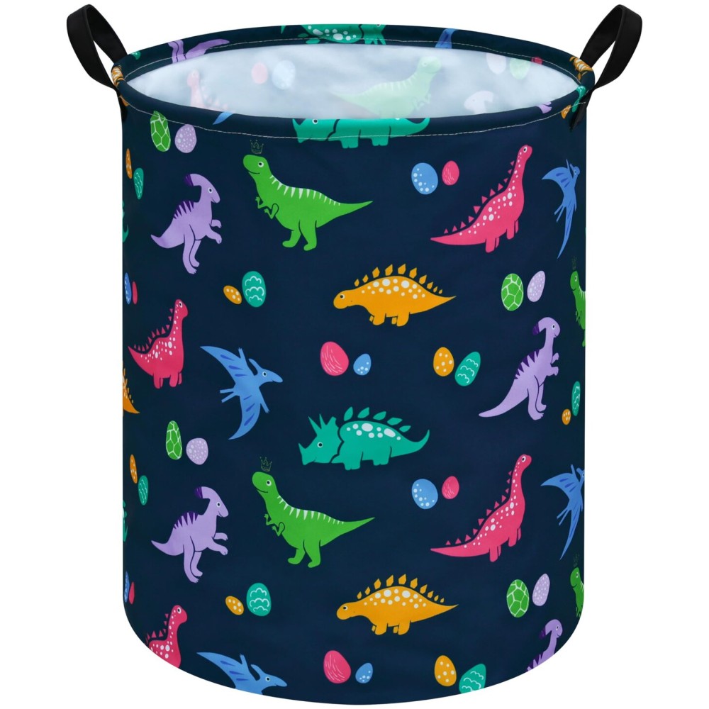 ACMUUNI 19.7 Inch Round Dinosaur Pattern Laundry Clothes Hamper Laundry Basket with Handles,Storage Organizer Bins Laundry Gift Basket for Room, Bedroom Decor