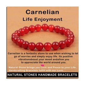 AD Beads Handmade Gemstone Stretch Elastic Bracelet Crystal Healing Reiki Nature\'s Beauty and Spiritual Essence Unisex (8mm, Carnelian (Life Enjoyment))