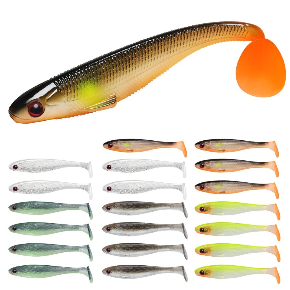 TRUSCEND 20PCS Soft Fishing Lures, Paddle Tail Swimbaits, Fishing Lures for Bass Trout Crappie Walleye, Durable Plastic Bait for Bass Fishing, Shad Fishing Bait for Freshwater Saltwater