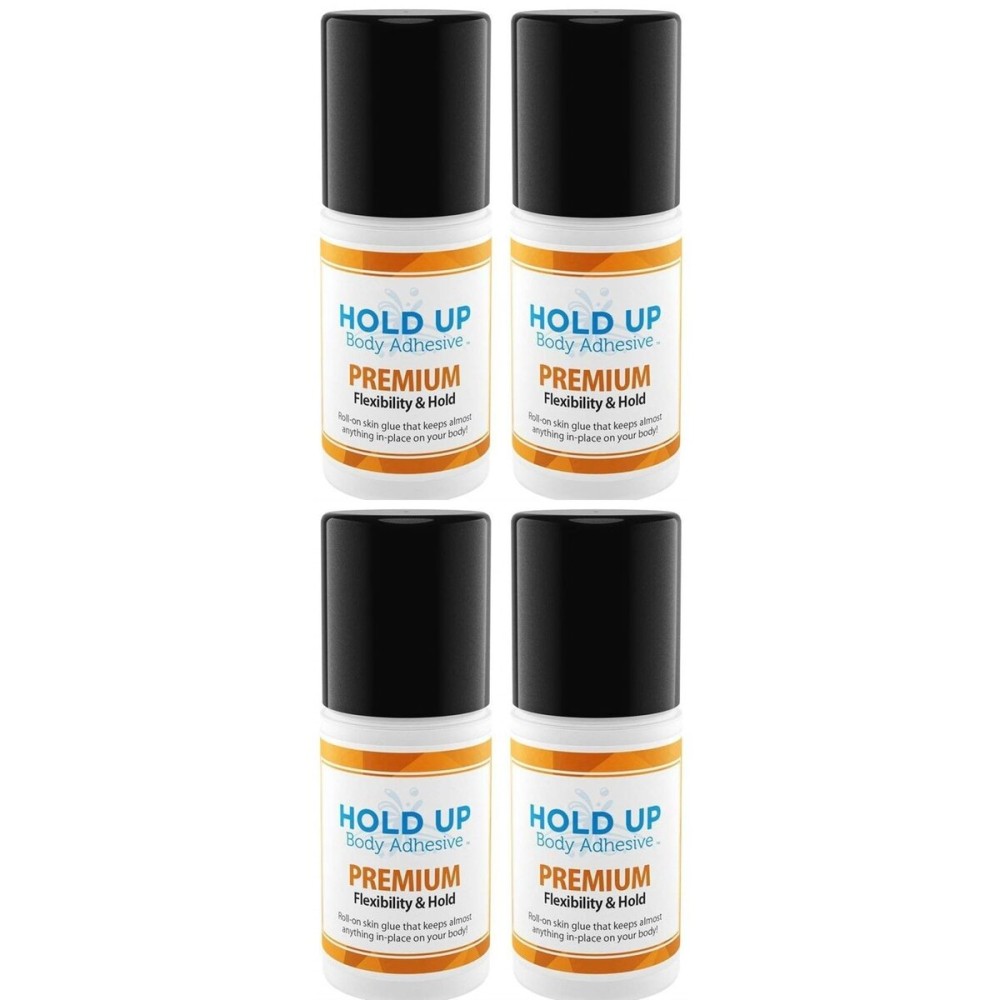 Hold Up Body Adhesive Premium - Body Glue for Dancers Roll On Skin Adhesive for Compression Socks Thigh Highs Costumes Clothing Lingerie Fashion Cosplay - 2 oz Roll On, 4-Pack