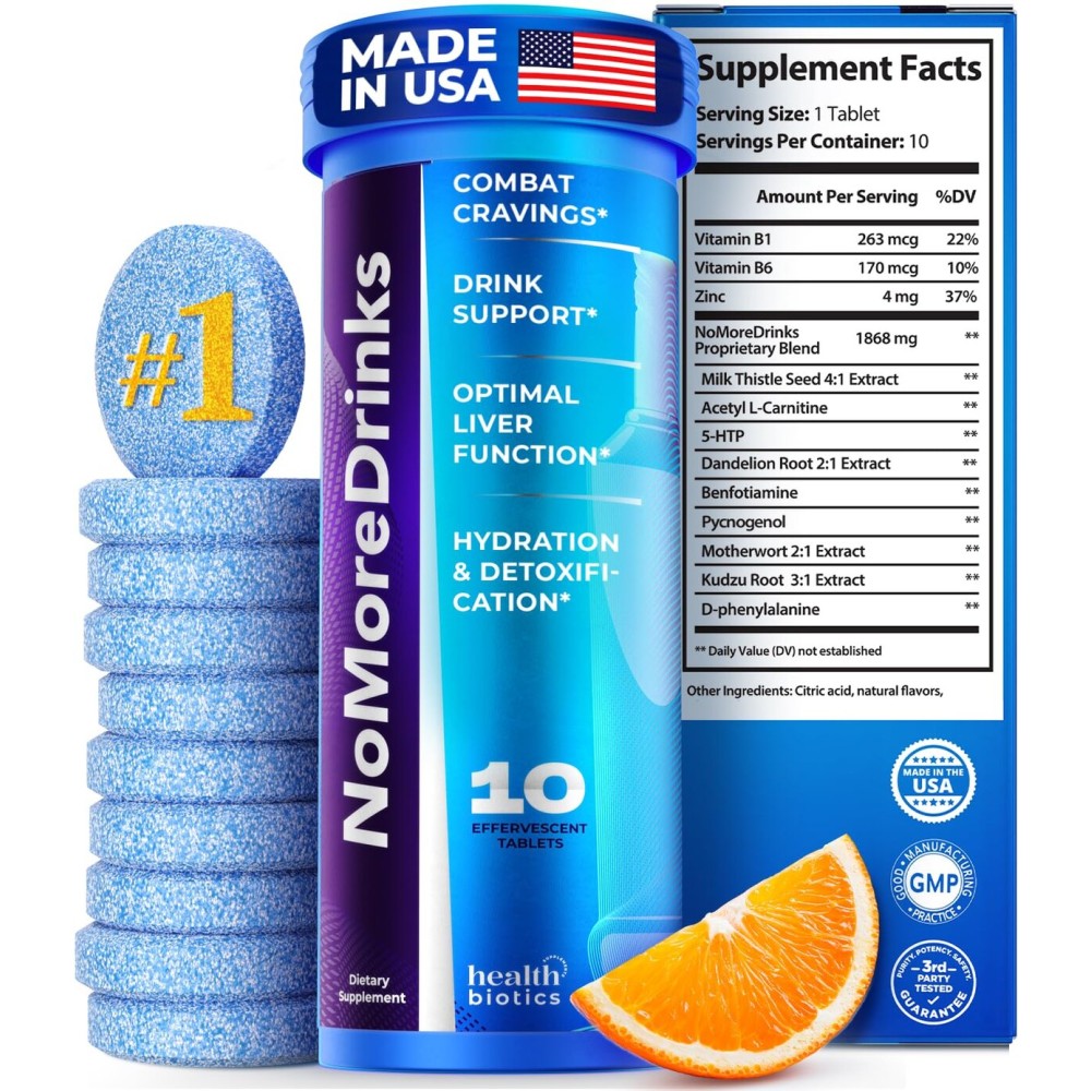 NoMoreDrinks Anti Alcohol Craving Supplement | Liver Detox & Combat Cravings | Energy Support Alcohol Replacement Drink | Organic Milk Thistle Supplement & Dandelion Root & 5HTP | (10) Energy Pills