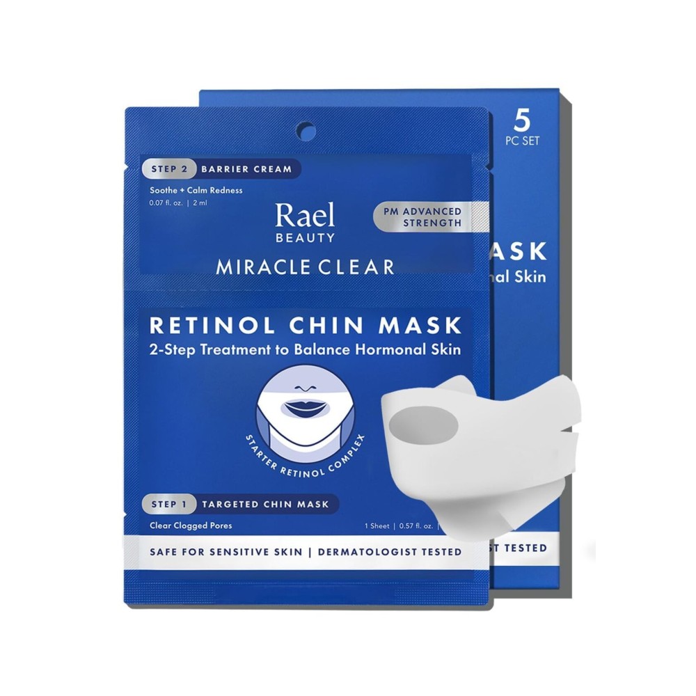 Rael Retinol Chin Mask with Miracle Clear Barrier Cream - Face Masks and Moisturizer, 2 Step System, Niacinamide, Ceramide NP, Korean Skincare (5 Kits)