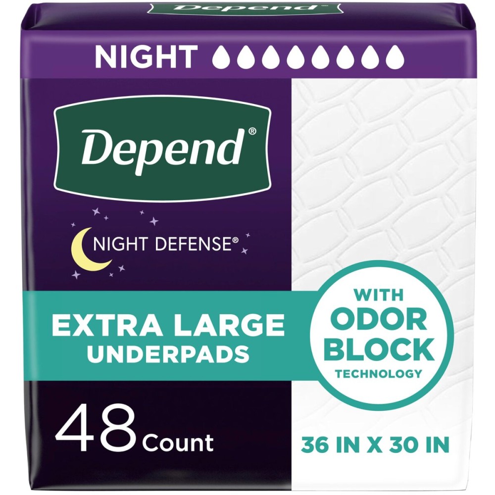 Depend Underpads XL, Disposable Incontinence Bed Pads for Adults, Slip Resistant, 36 x 30, 48 Count
