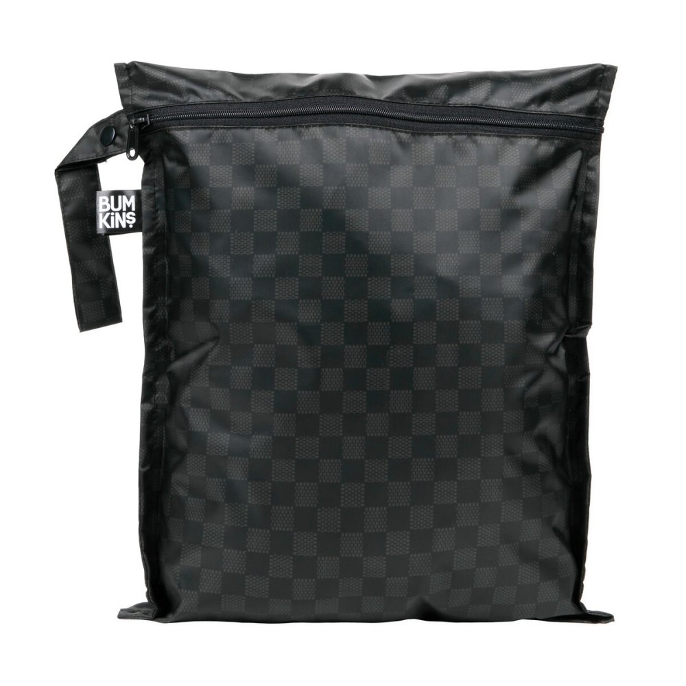 Bumkins Waterproof Wet Bag for Baby, Travel, Swim Suit, Cloth Diapers, Pump Parts, Pool, Beach, Gym Clothes, Toiletry, Hook to Stroller, Daycare, Zipper Reusable Wetdry Packing Pouch, Black Check