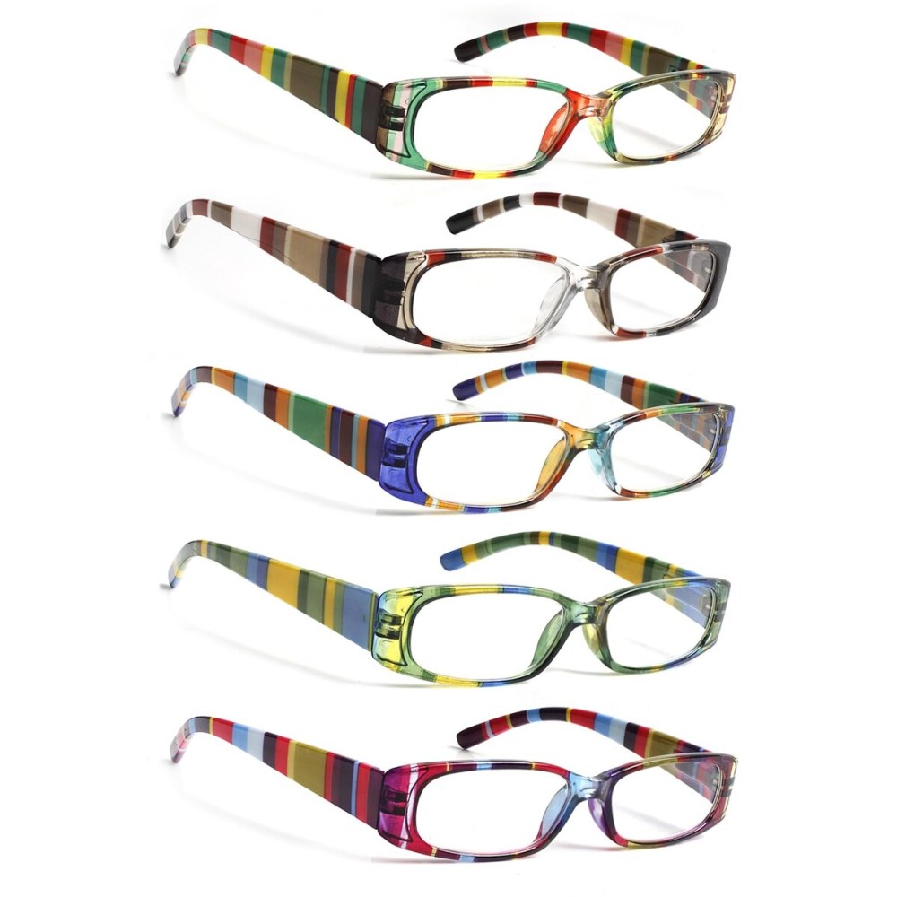 SIGVAN 5 Pack Spring Hinge Reading Glasses Rectangular Fashion Quality Readers for Men and Women (Mix Colors, 2.00, x)