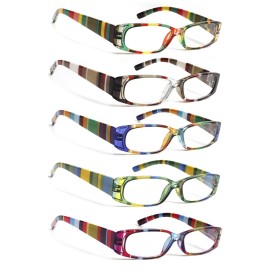 SIGVAN 5 Pack Spring Hinge Reading Glasses Rectangular Fashion Quality Readers for Men and Women (Mix Colors, 2.00, x)