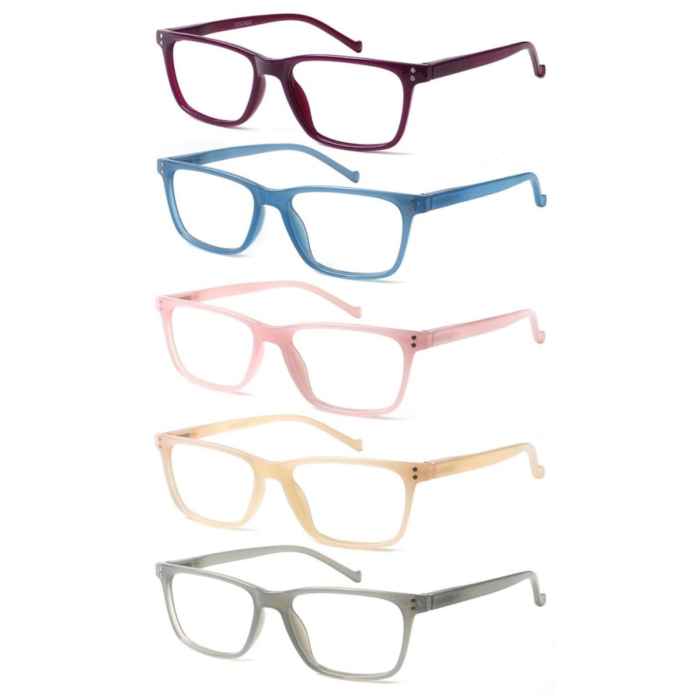 JOSCHOO 5-Pack Reading Glasses Blue Light Blocking Spring Hinge Readers for Men Women Computer Eyeglasses (5Clours-4, 1.25, x)
