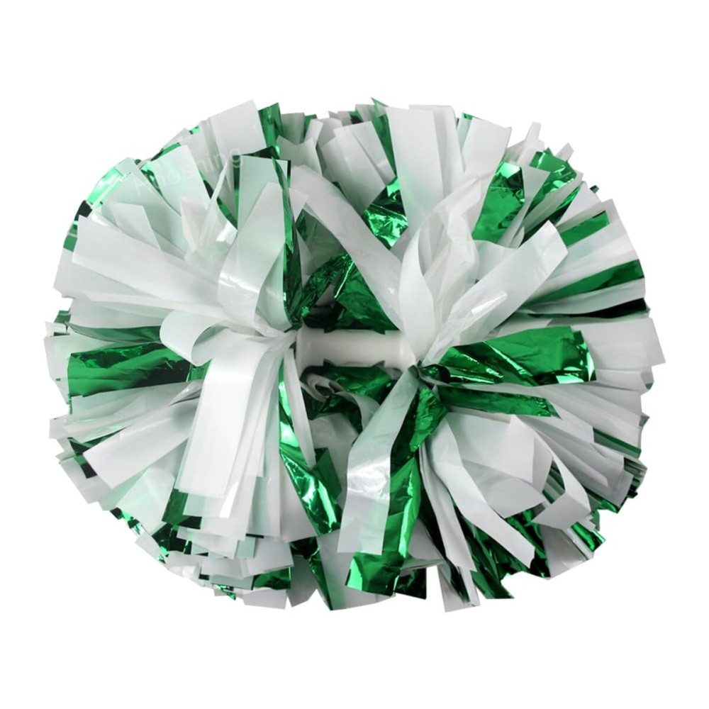 Hooshing 2PCS Green and White Pom Poms Cheerleading with Baton Handle for Team Spirit Sports Festival Dance Cheering Gift